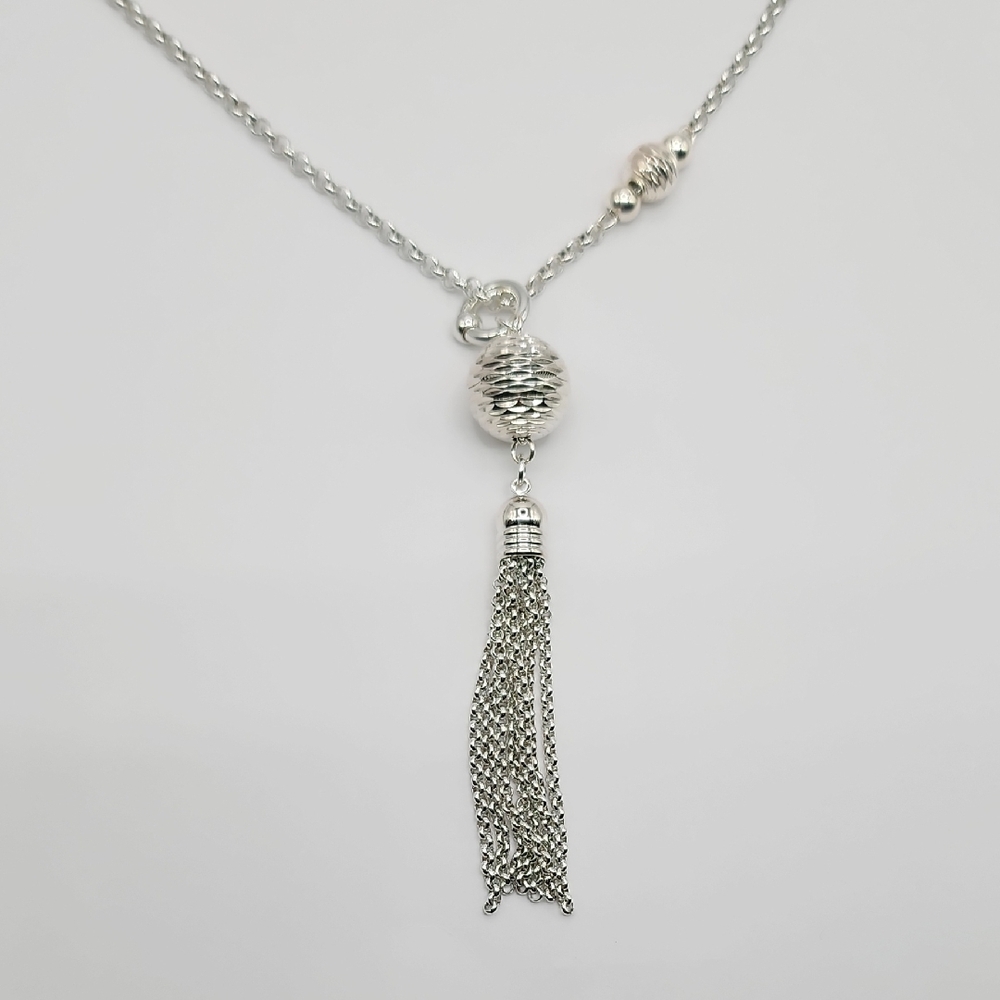 Folli Follie Silver Tassel Long Necklace ( New)